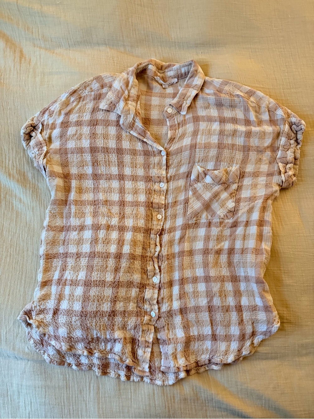 Jane and Delancey Cream and Tan Gingham Button-Down Shirt